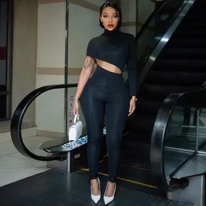 One Shoulder Long Sleeve Cut Out Jumpsuit