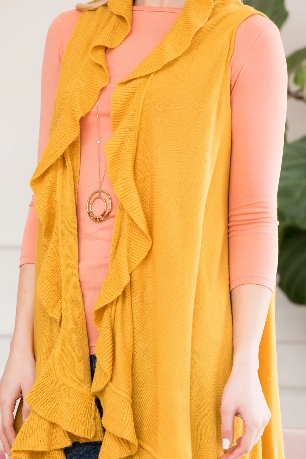 OPEN RUFFLED SLEEVELESS KIMONO CARDIGAN