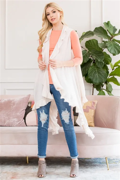 OPEN RUFFLED SLEEVELESS KIMONO CARDIGAN