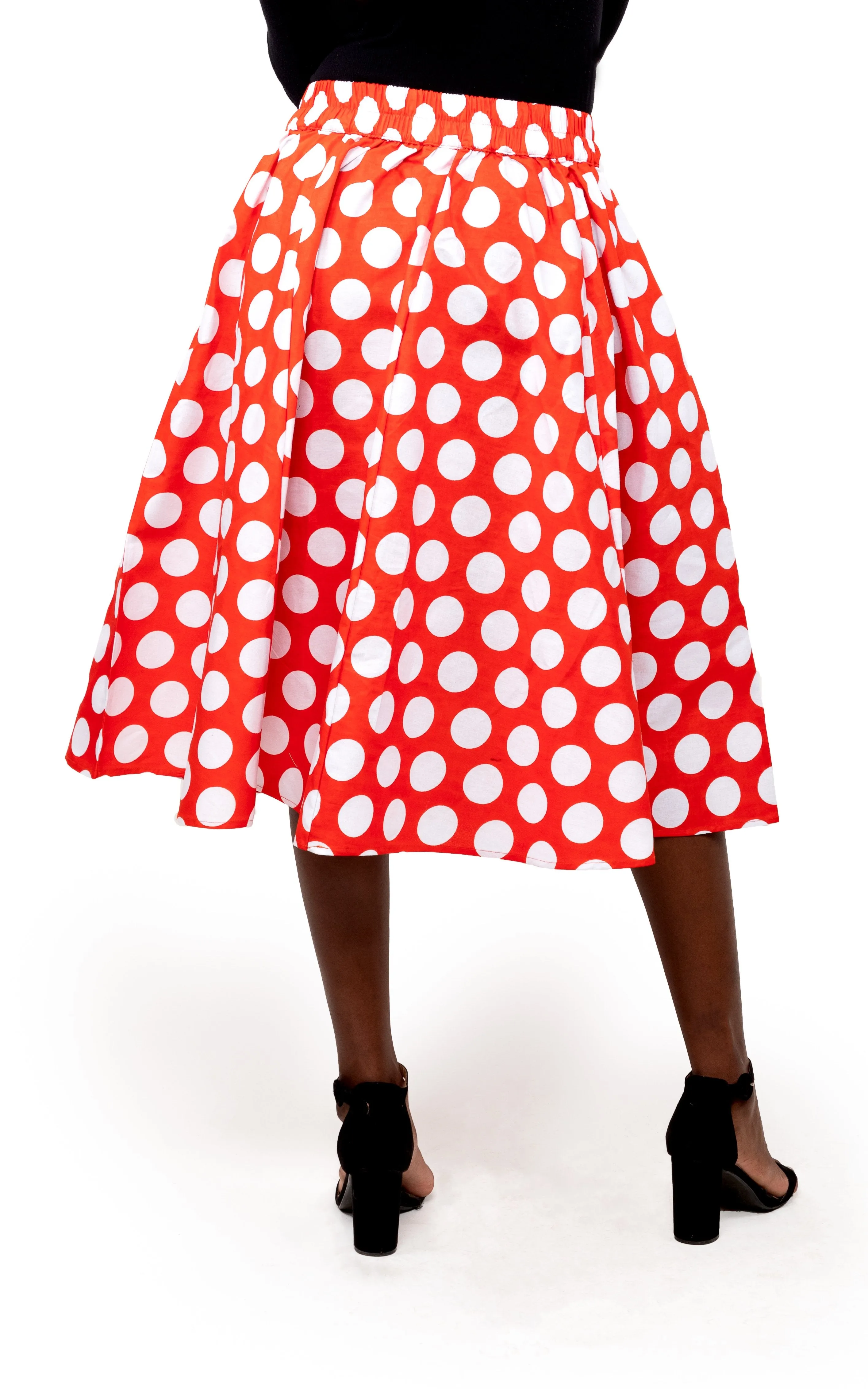 Orange Polka Dots Midi Skirt