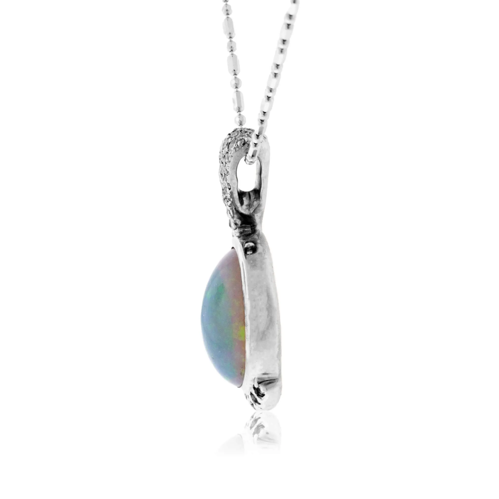 Oval Ethiopian Opal with Diamond Accented Pendant