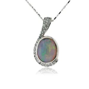 Oval Ethiopian Opal with Diamond Accented Pendant