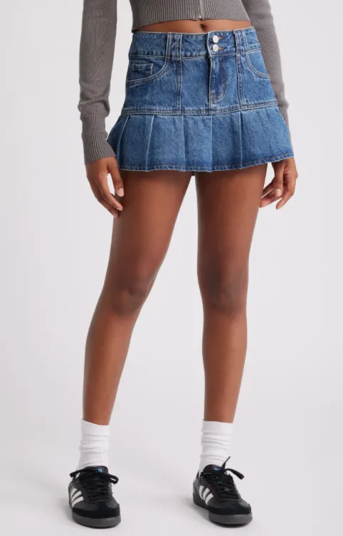 Pacsun Pleated Low Rise Denim Miniskirt