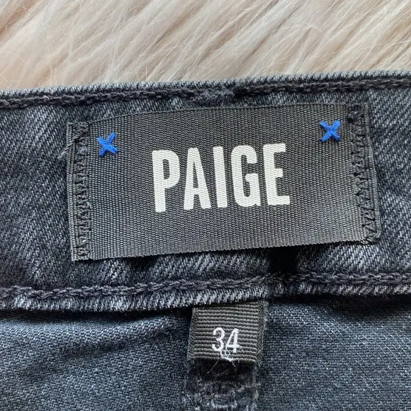 Paige Harper Ankle Jeans Washed Noir Distressed Black Patch Pockets Size 34