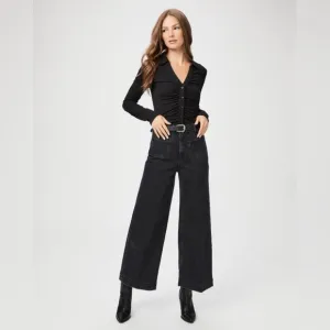 Paige Harper Ankle Jeans Washed Noir Distressed Black Patch Pockets Size 34