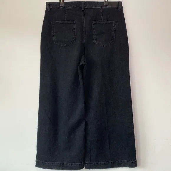 Paige Harper Ankle Jeans Washed Noir Distressed Black Patch Pockets Size 34