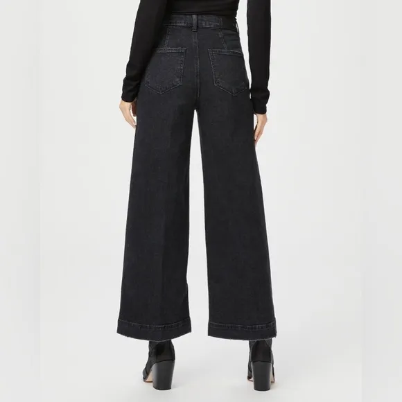 Paige Harper Ankle Jeans Washed Noir Distressed Black Patch Pockets Size 34