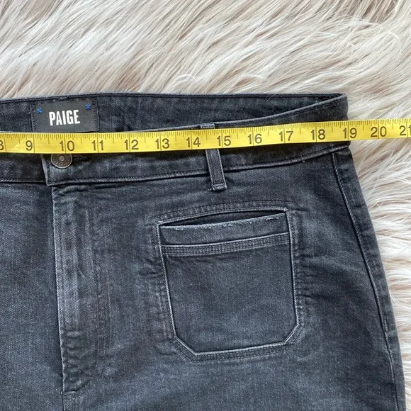 Paige Harper Ankle Jeans Washed Noir Distressed Black Patch Pockets Size 34