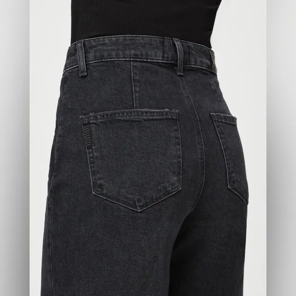 Paige Harper Ankle Jeans Washed Noir Distressed Black Patch Pockets Size 34