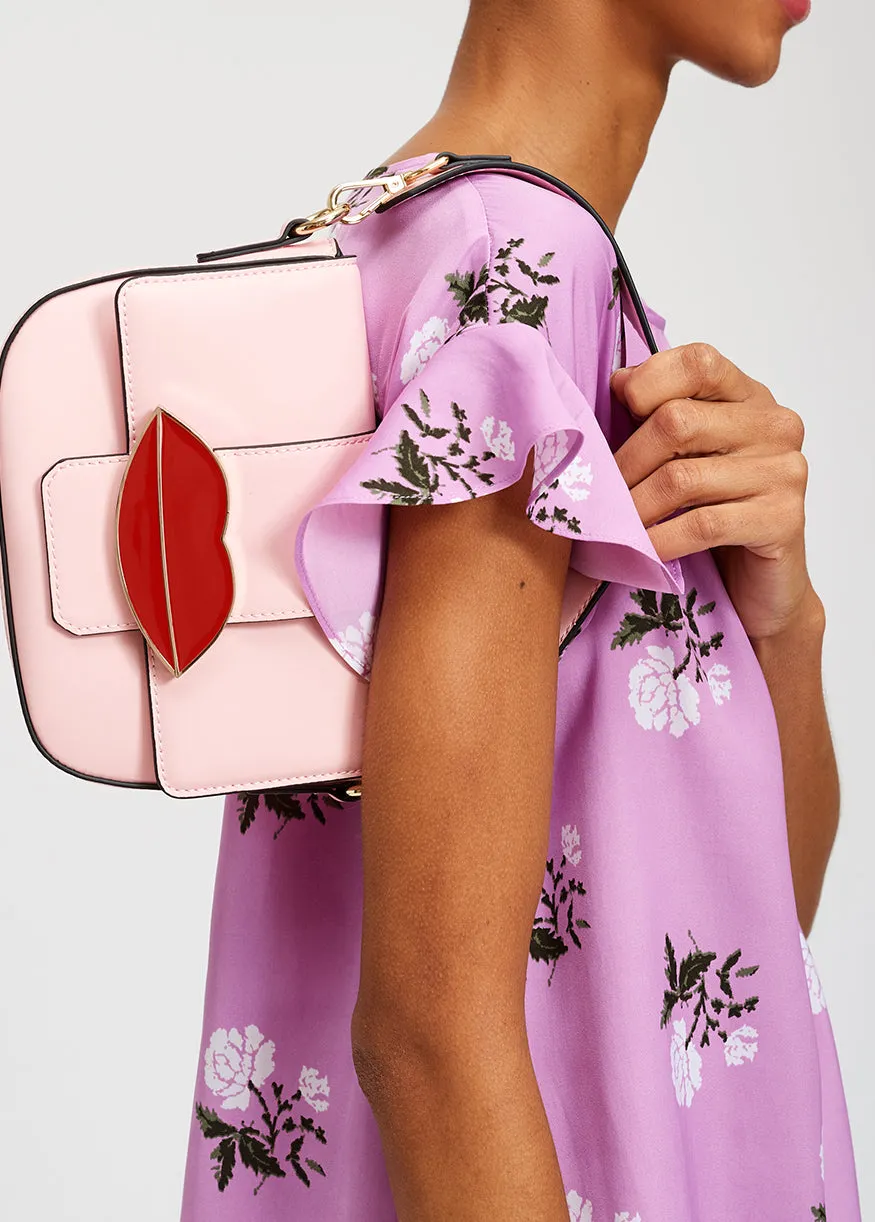 Pink flower print top with ruffled sleeves