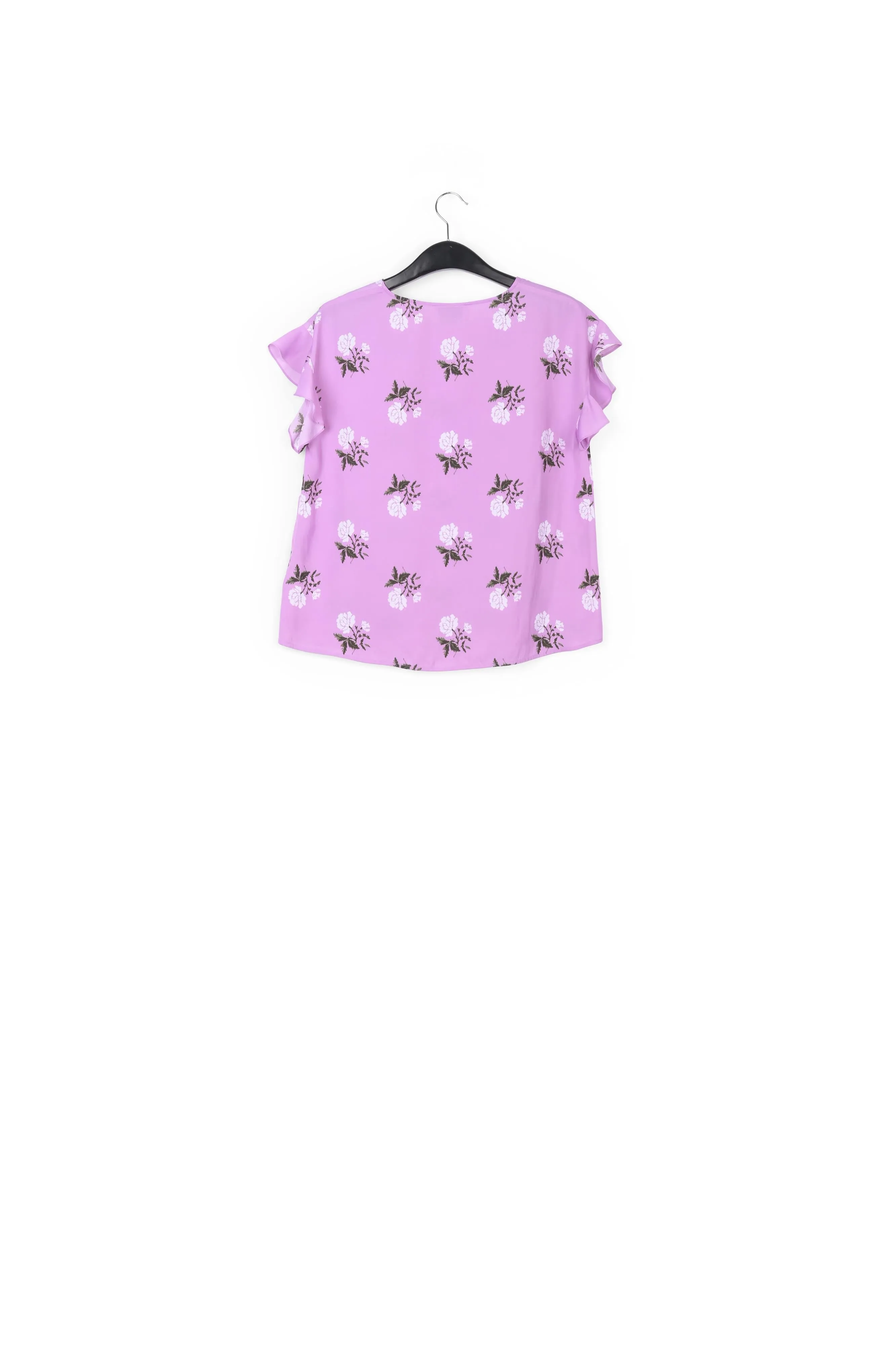Pink flower print top with ruffled sleeves