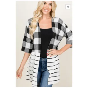 Plaid and Stripe Print Kimono