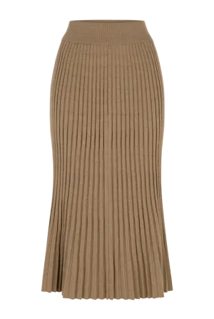 Pleated Wool Midi Skirt | Camel