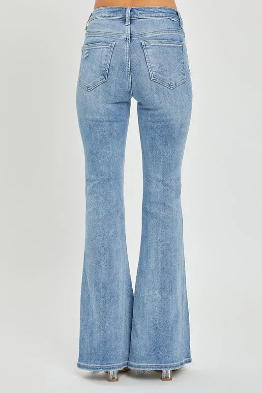 PLUS HIGH RISE DISTRESSED FLARE JEANS