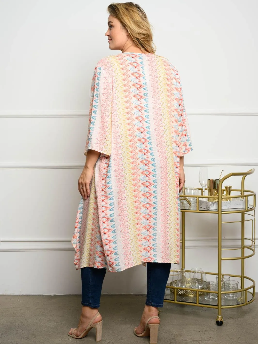 PLUS SIZE CHALLIE PRINT KIMONO