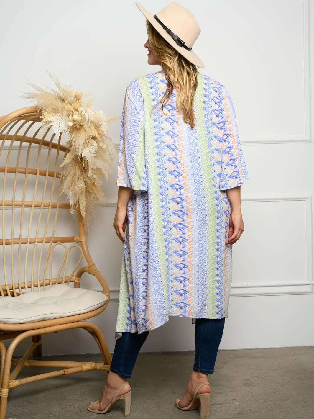 PLUS SIZE CHALLIE PRINT KIMONO