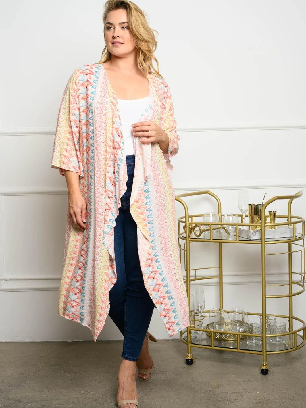 PLUS SIZE CHALLIE PRINT KIMONO