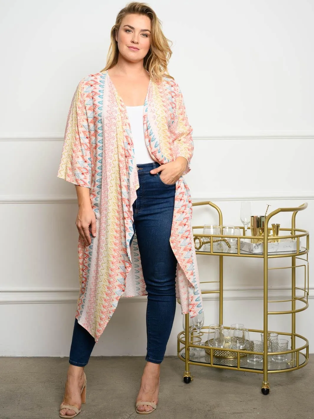 PLUS SIZE CHALLIE PRINT KIMONO