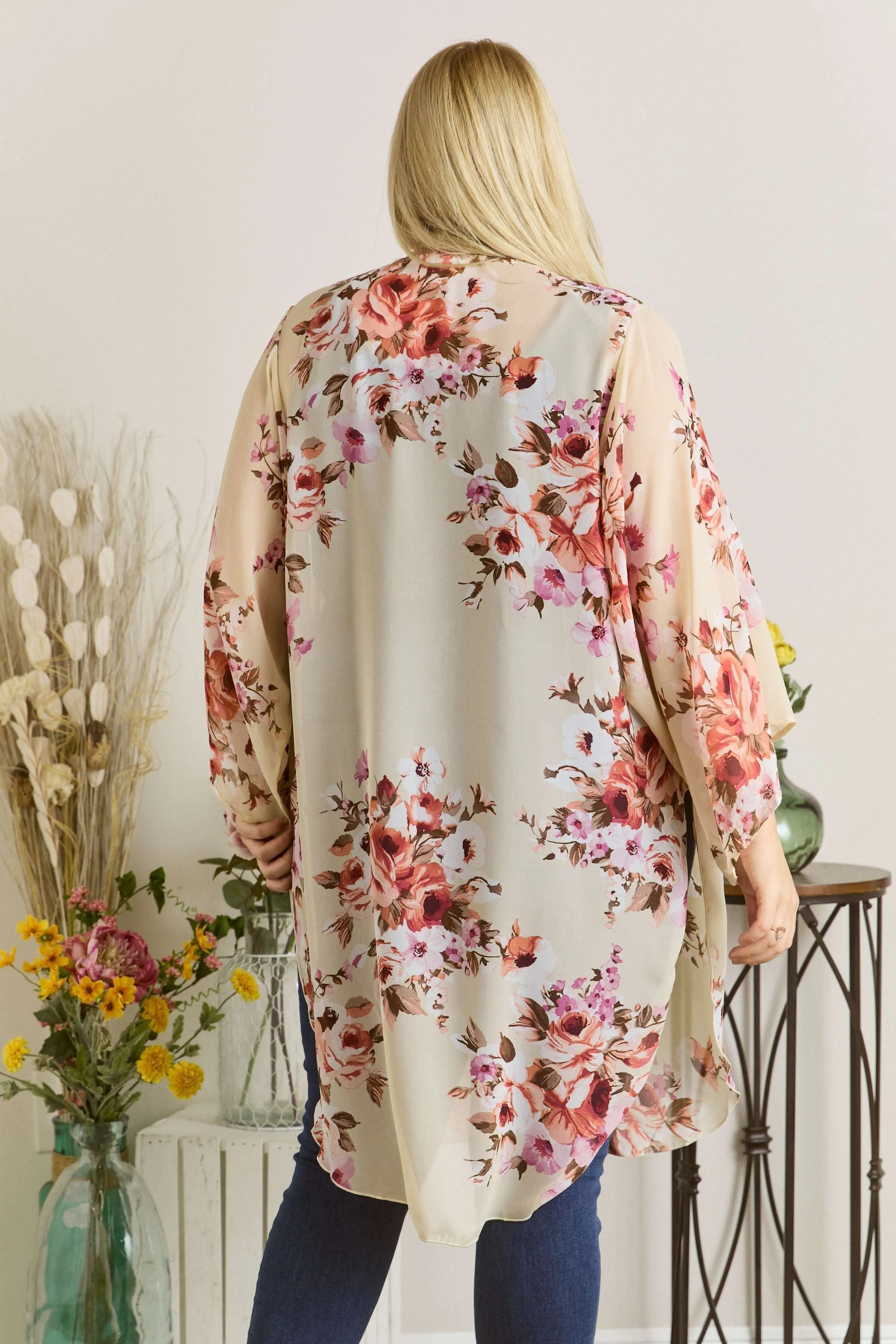 Plus Size Floral Kimono Cardigan