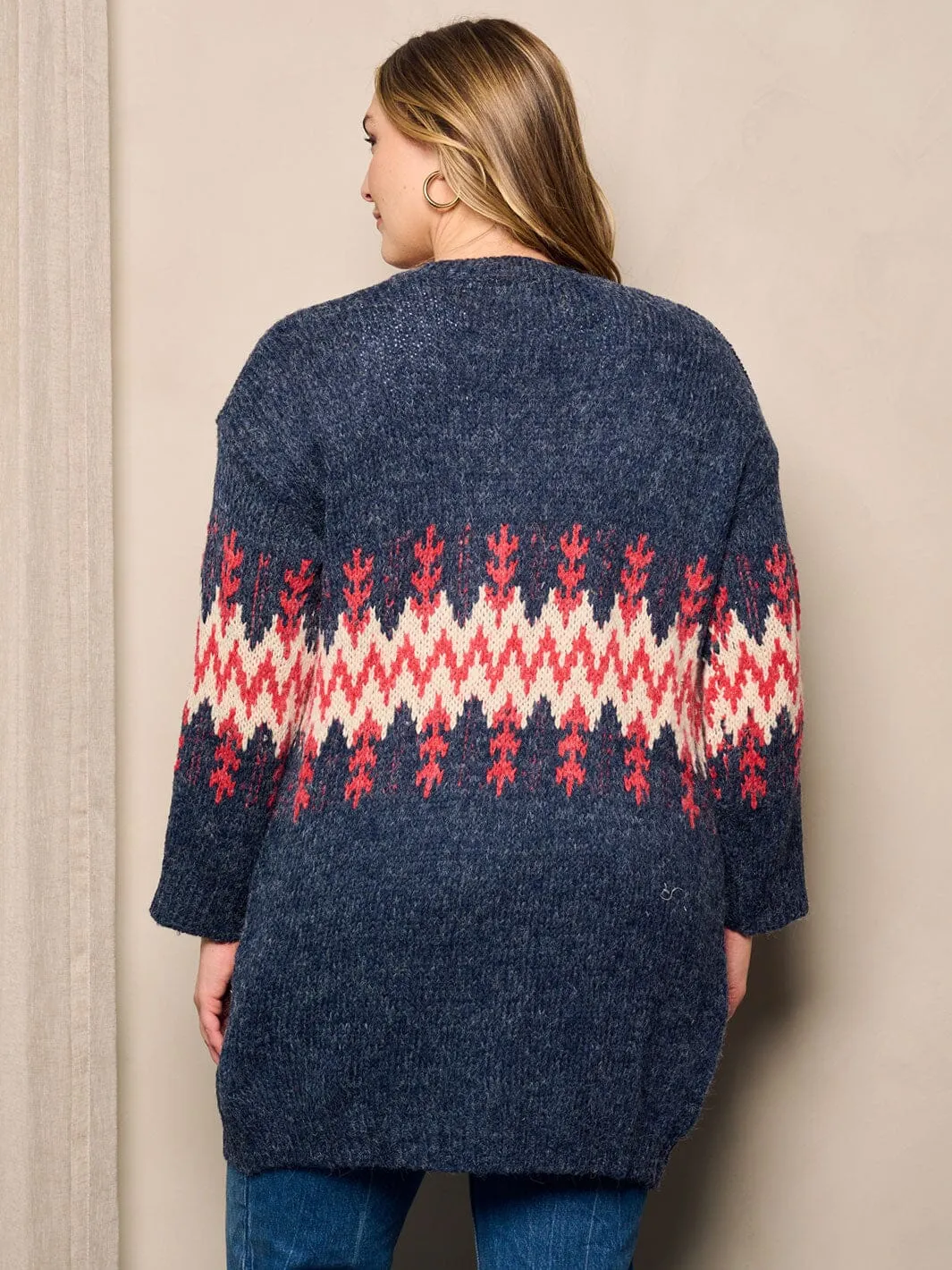 PLUS SIZE LONG SLEEVE OPEN FRONT MULTI PRINT CARDIGAN
