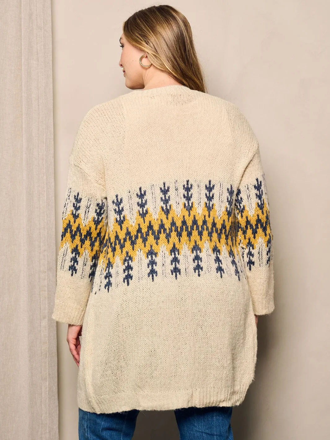 PLUS SIZE LONG SLEEVE OPEN FRONT MULTI PRINT CARDIGAN