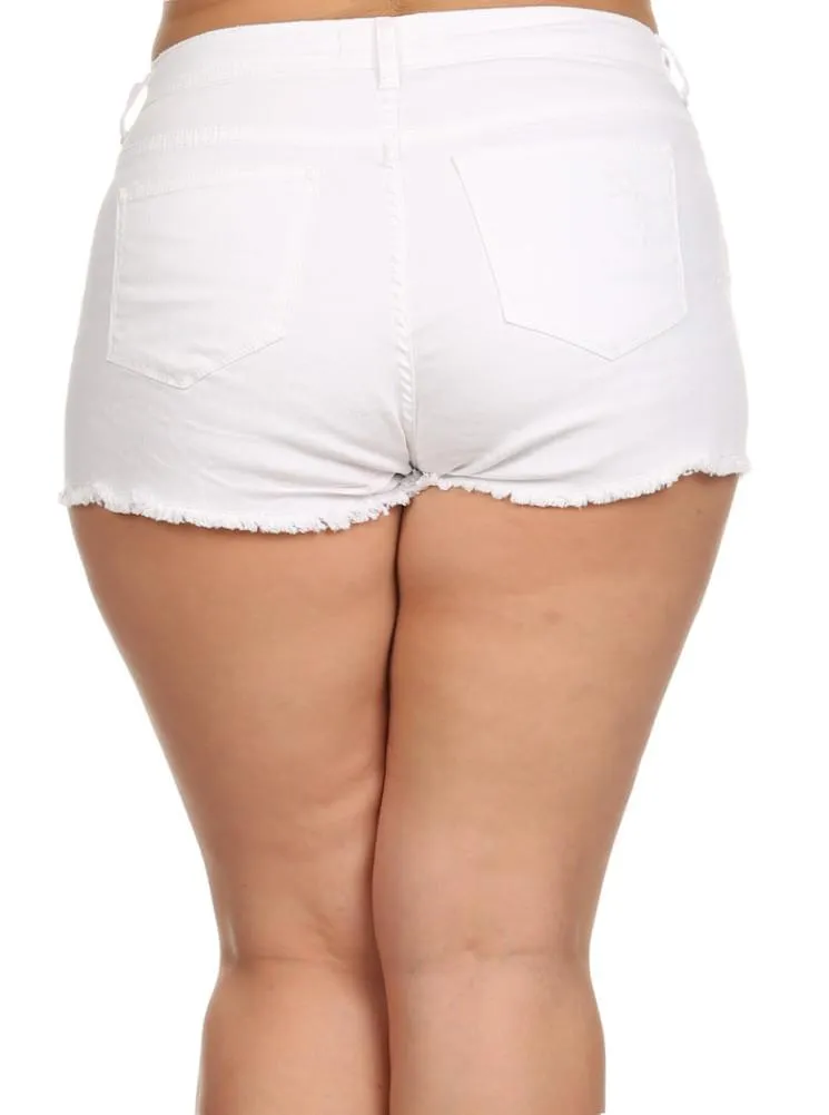 Plus Size Summer Lovin' Cut Off White Shorts