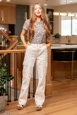 Plus Size White High Rise Cargo Straight