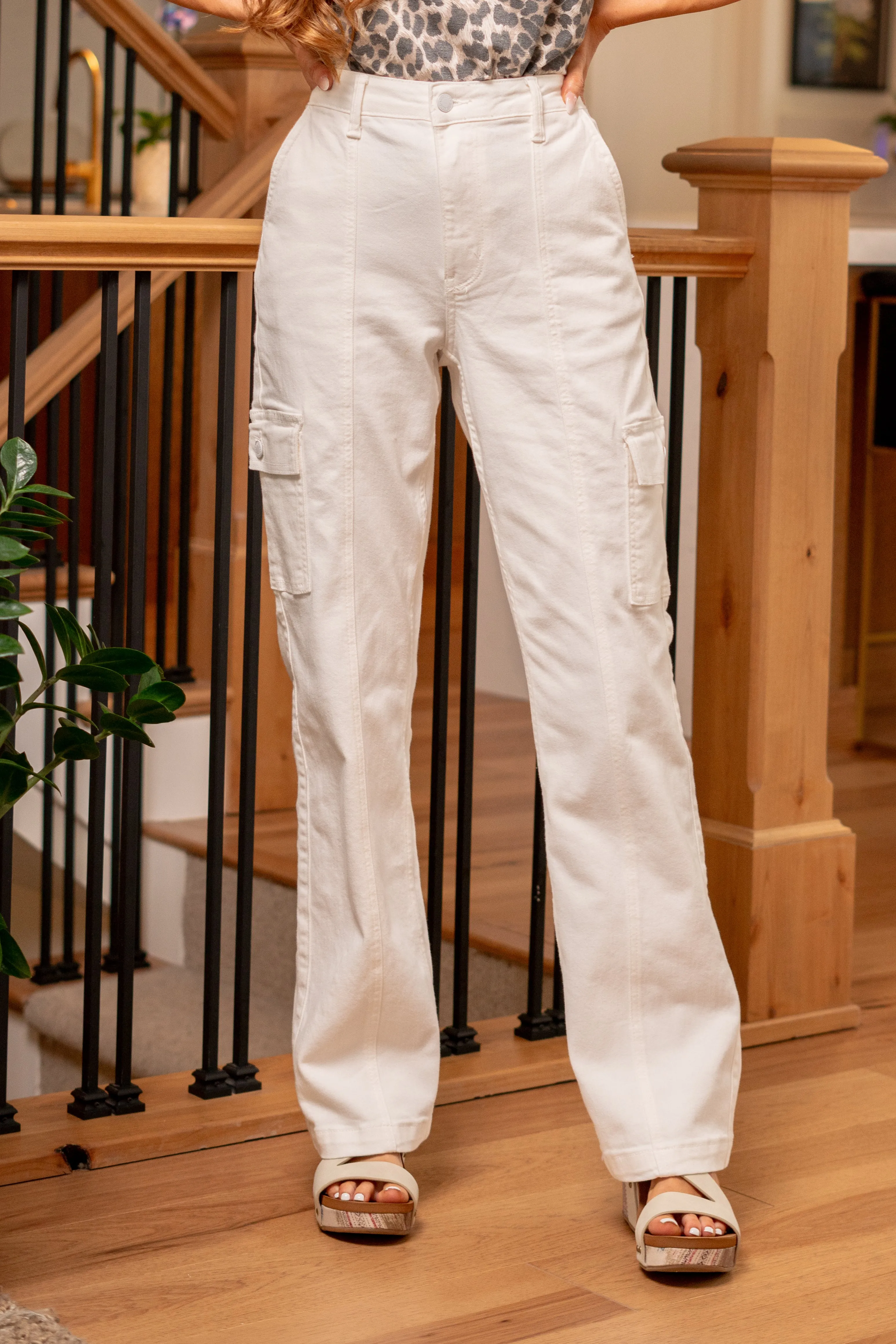 Plus Size White High Rise Cargo Straight