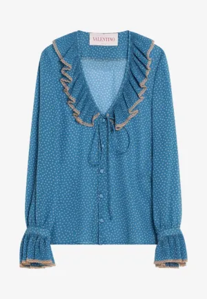 Plusdepois Print Silk Ruffled Blouse