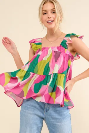 Printed Ruffle Babydoll Tank