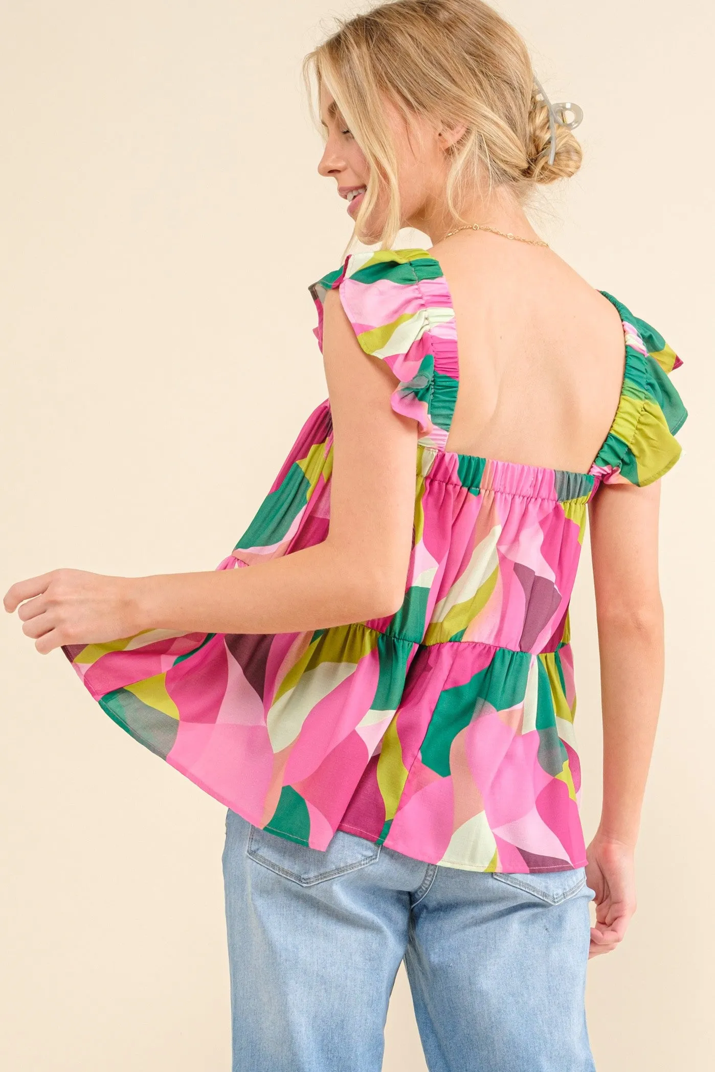 Printed Ruffle Babydoll Tank