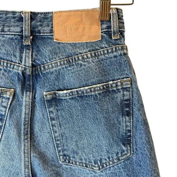 Pull &amp; Bear High-Waist Distressed Wide-Leg Jeans 100% Cotton Women's 0
