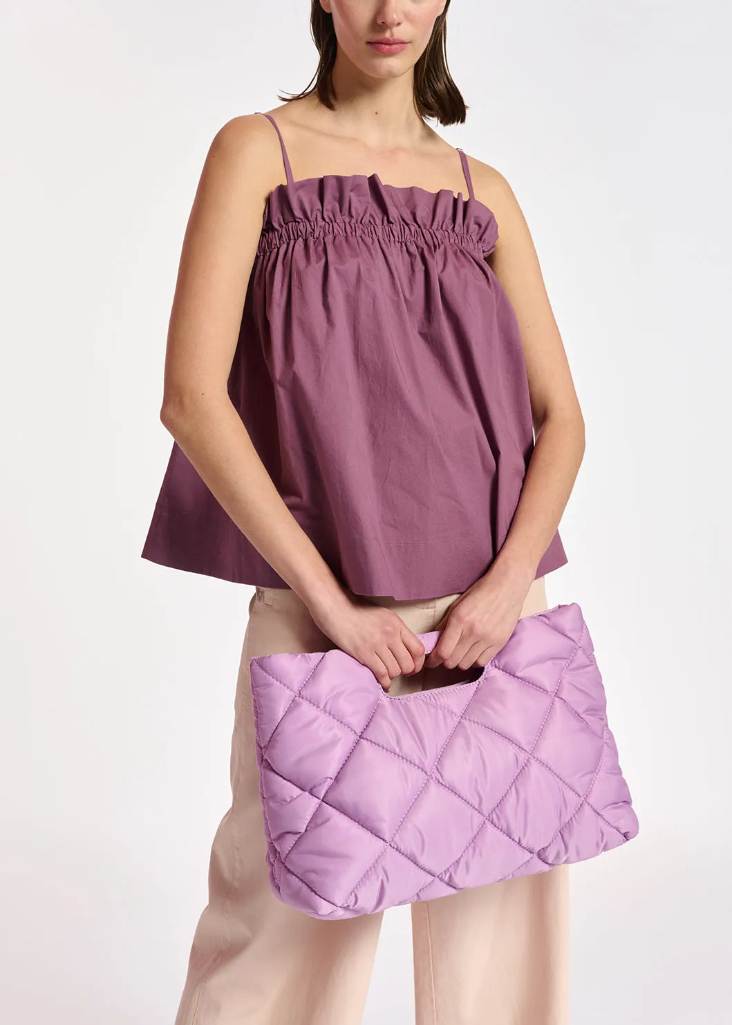 Purple cotton-poplin ruffled camisole