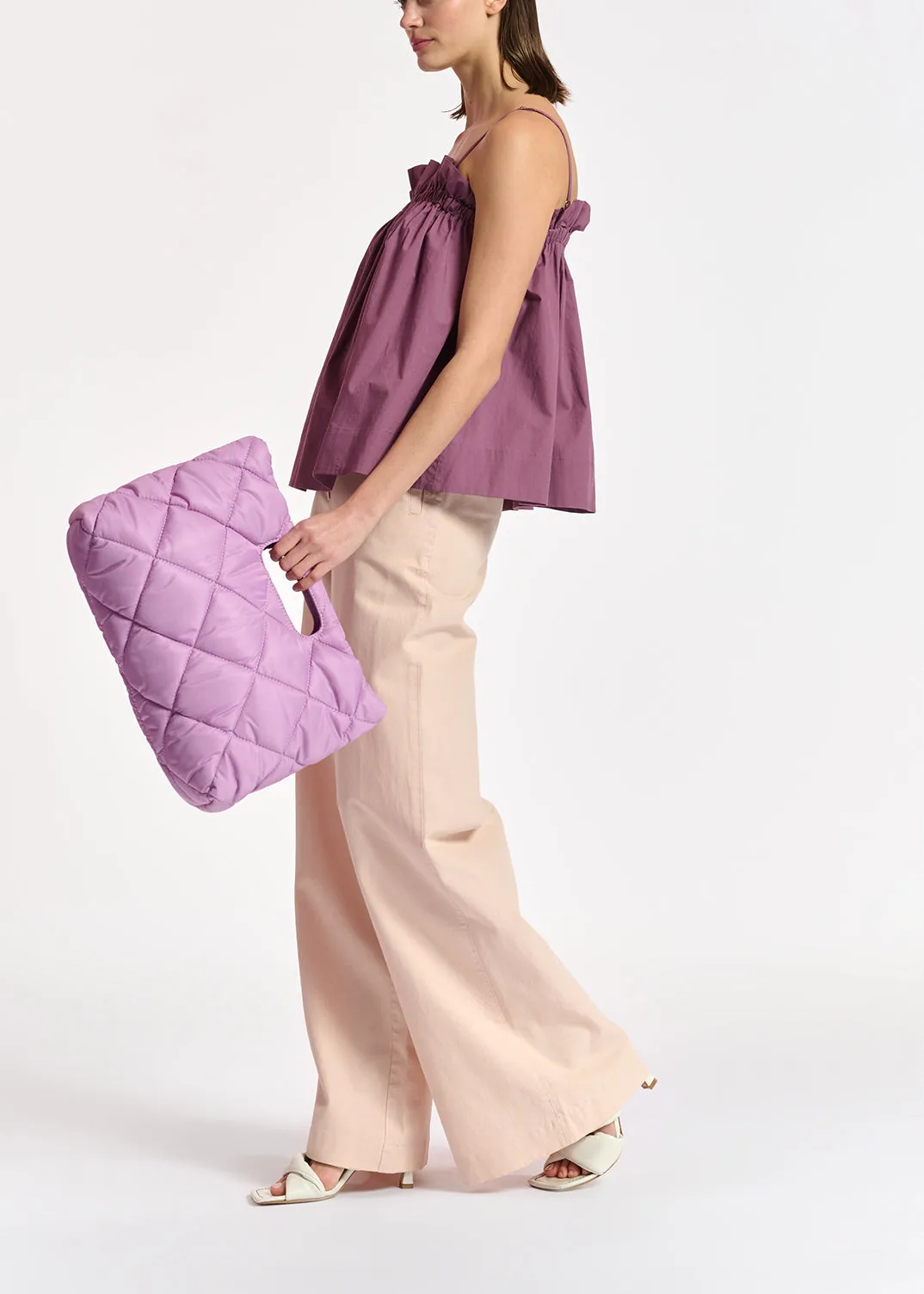Purple cotton-poplin ruffled camisole