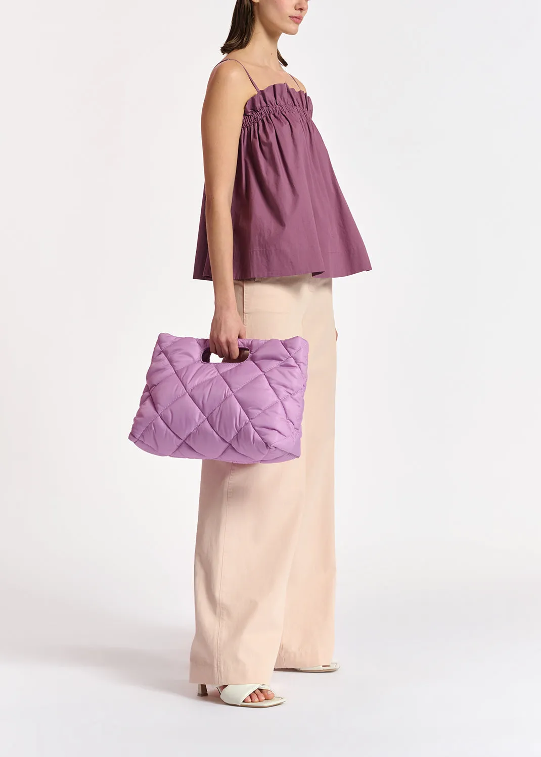 Purple cotton-poplin ruffled camisole