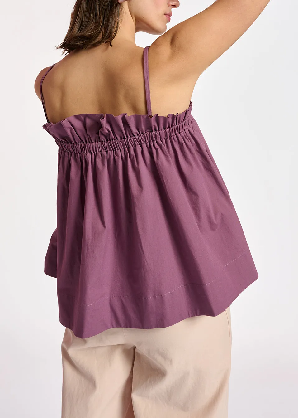 Purple cotton-poplin ruffled camisole
