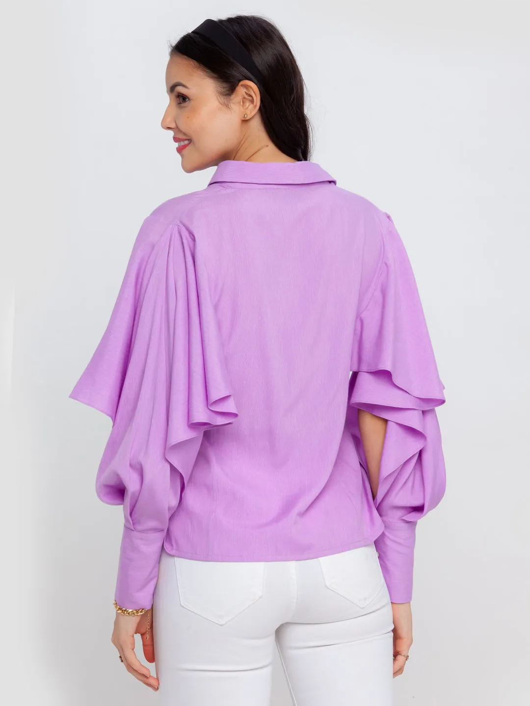Purple Solid Ruffled Top