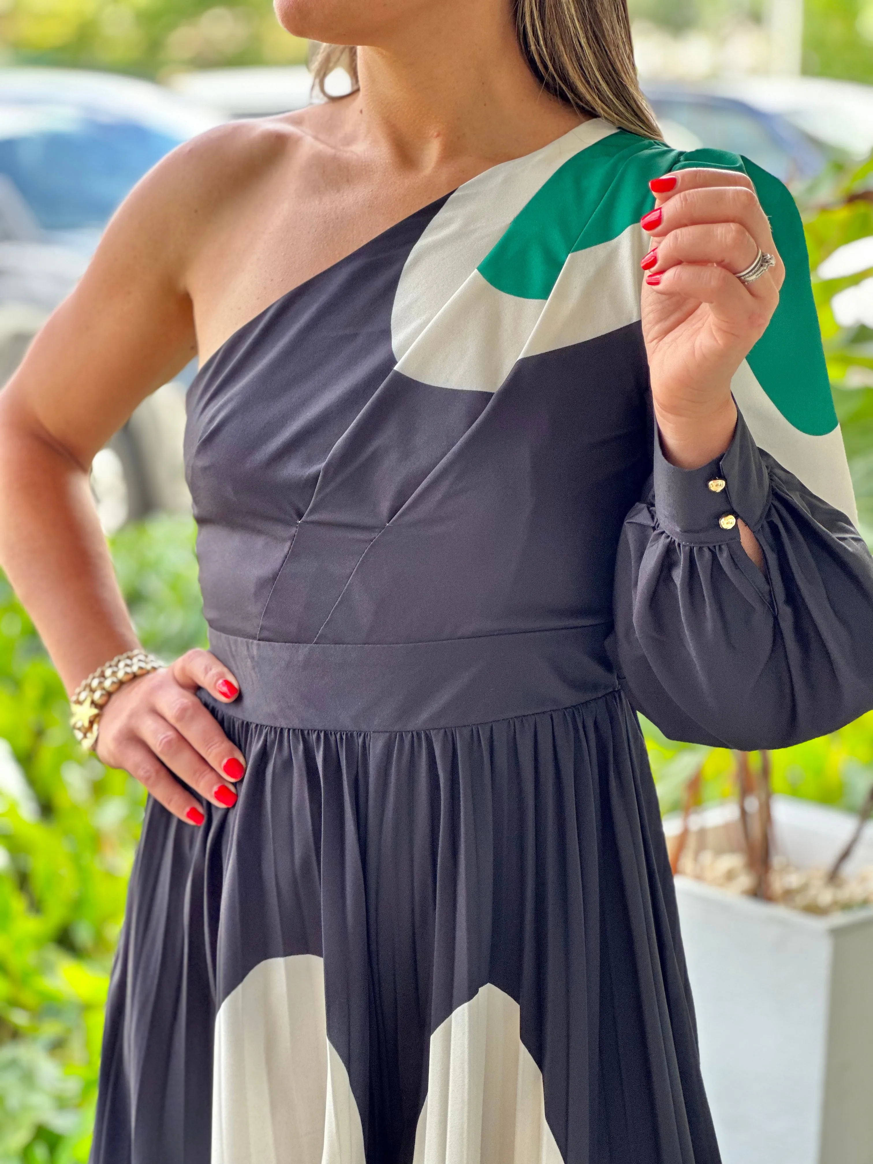 "Ibiza" Pleaded One Shoulder Jumpsuit