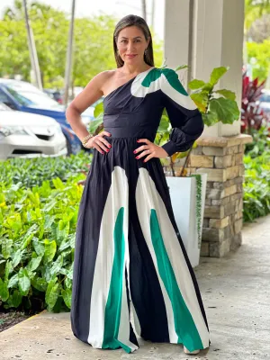 "Ibiza" Pleaded One Shoulder Jumpsuit