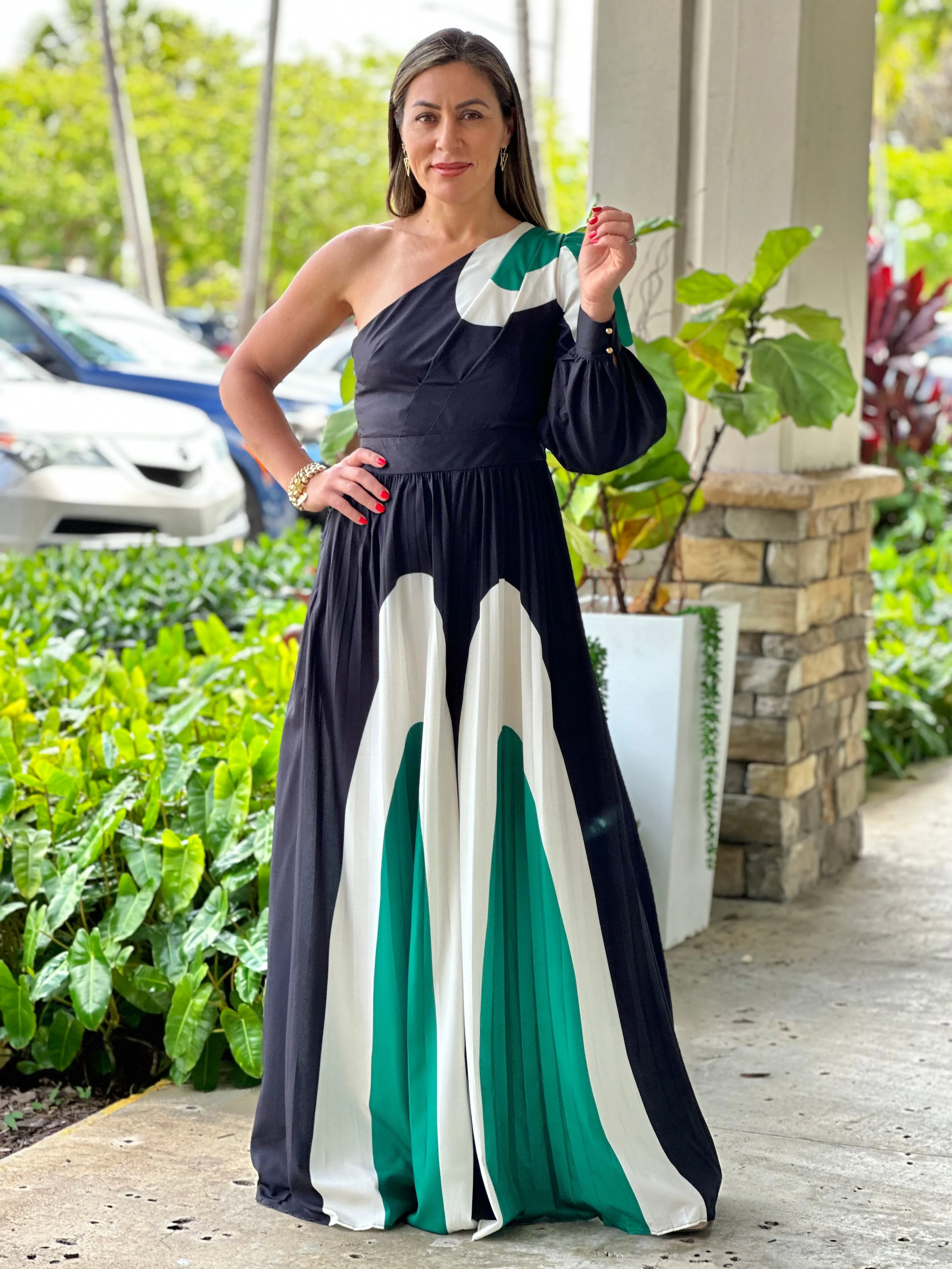"Ibiza" Pleaded One Shoulder Jumpsuit