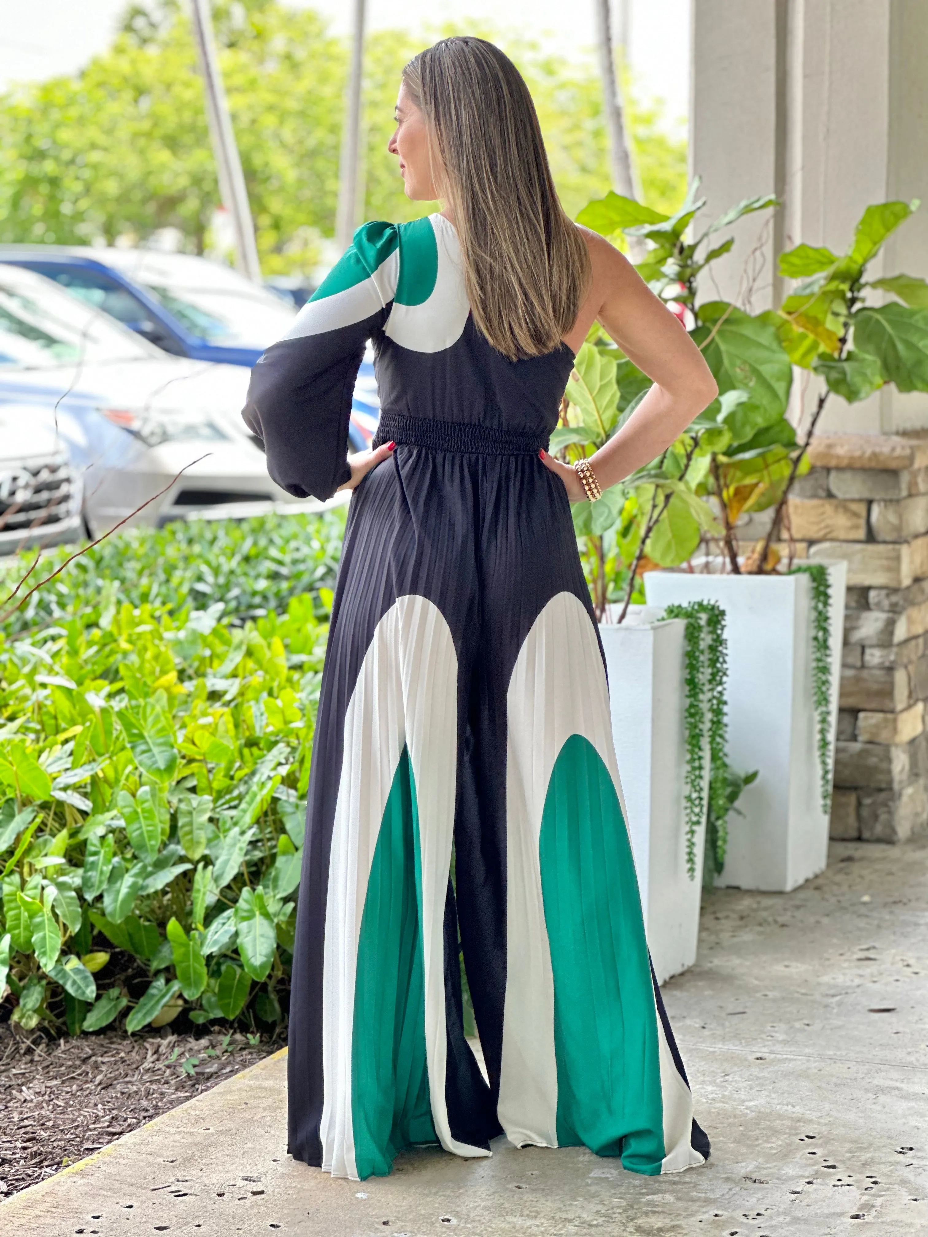"Ibiza" Pleaded One Shoulder Jumpsuit
