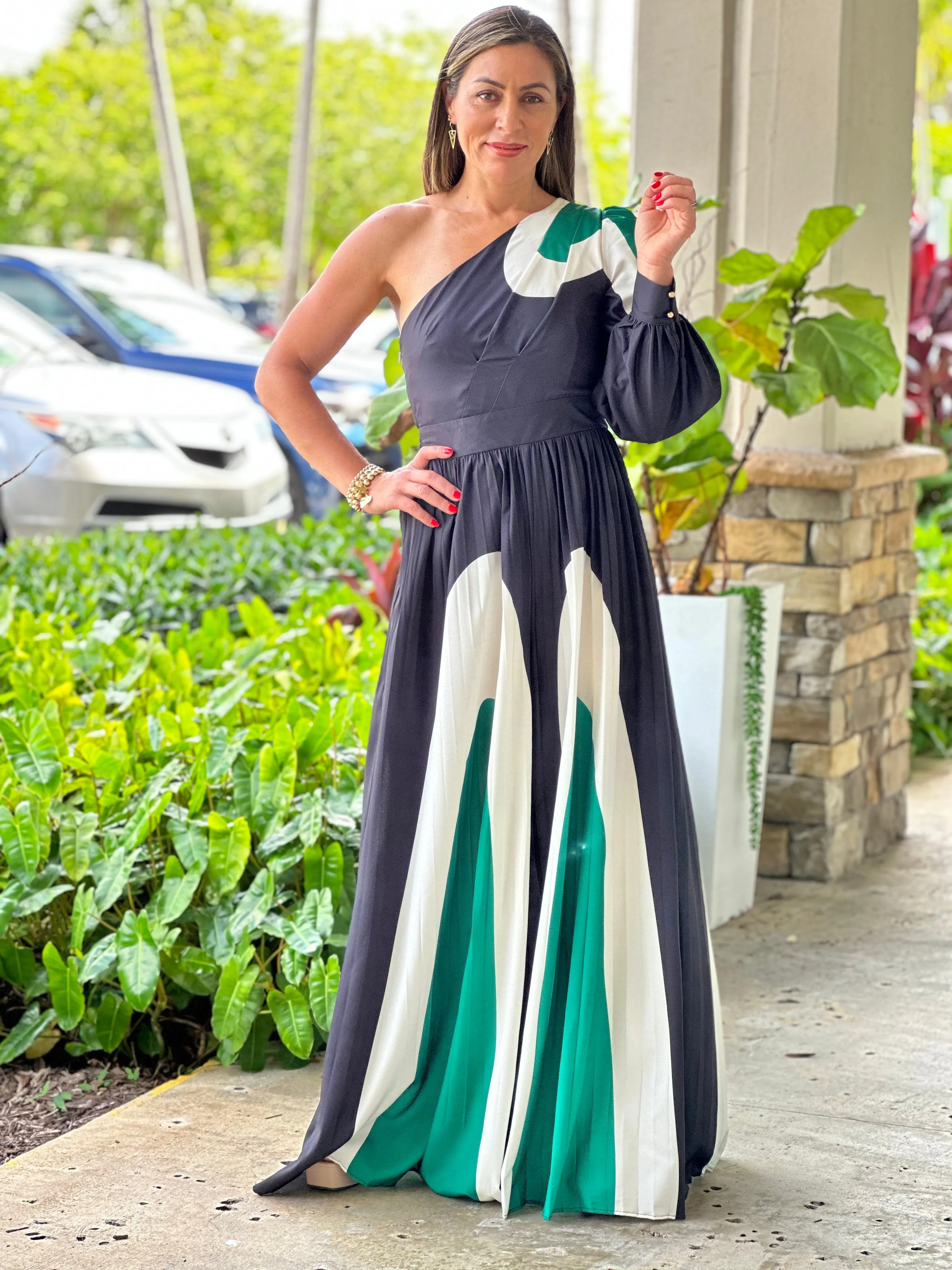 "Ibiza" Pleaded One Shoulder Jumpsuit