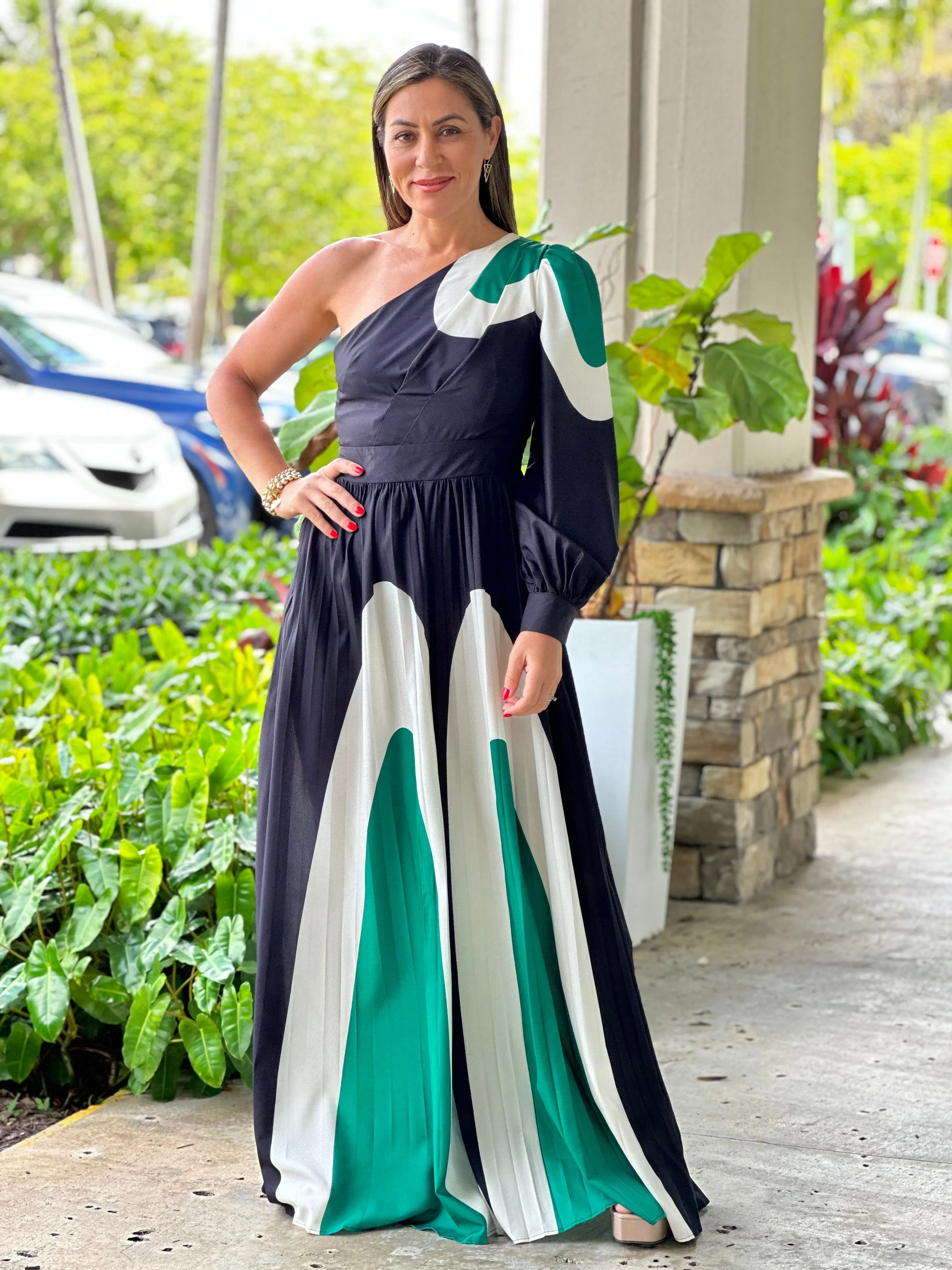 "Ibiza" Pleaded One Shoulder Jumpsuit