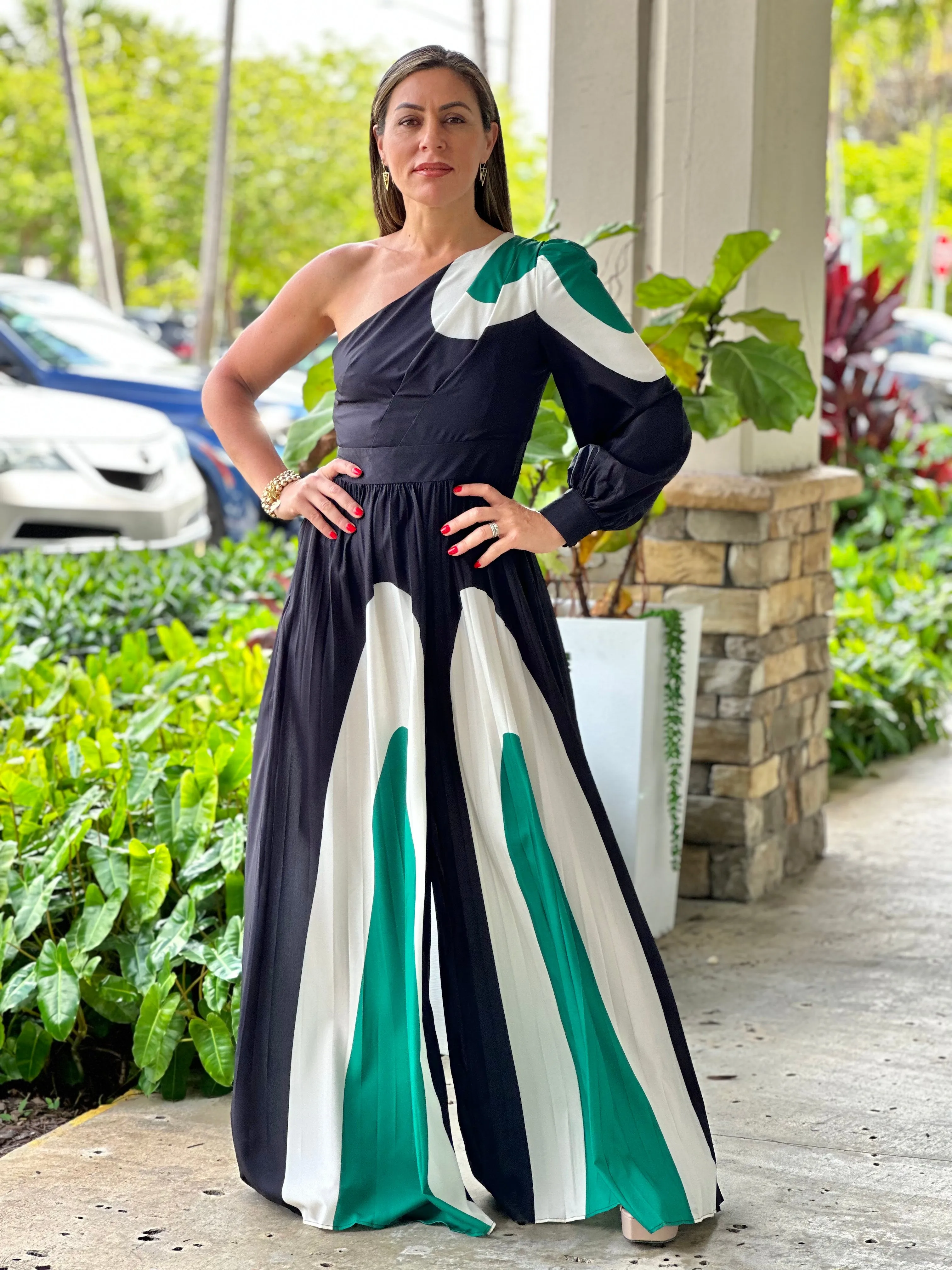"Ibiza" Pleaded One Shoulder Jumpsuit