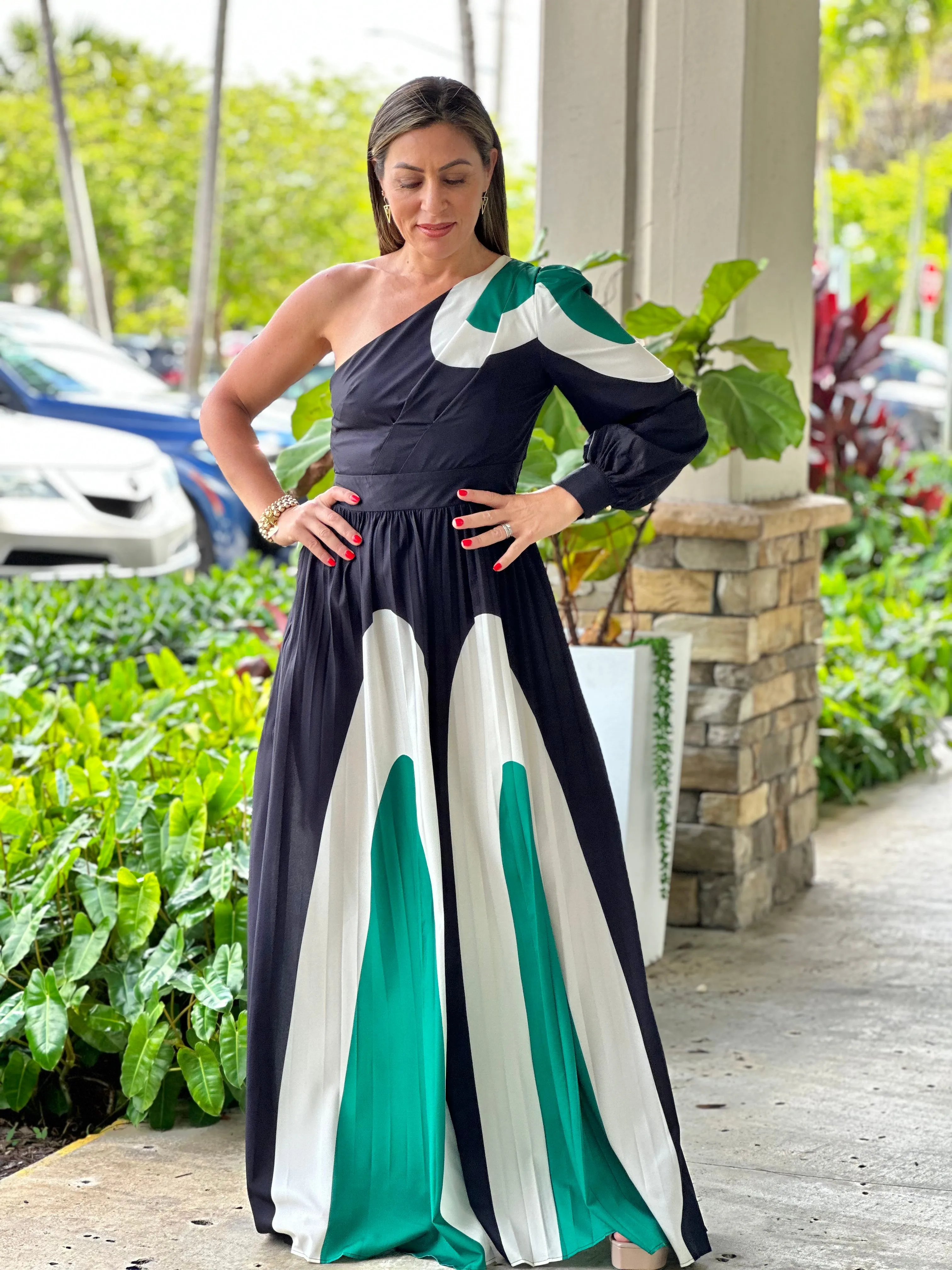 "Ibiza" Pleaded One Shoulder Jumpsuit