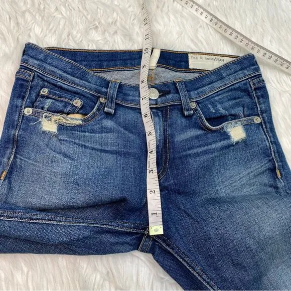Rag &amp; Bone Women's Distressed Skinny Jeans Blue Destroyed Size 26