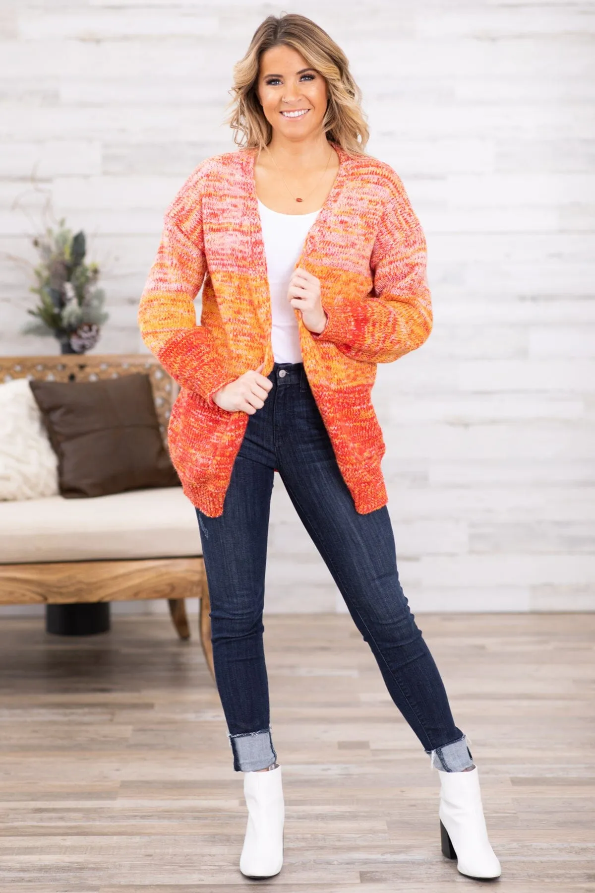 Red Ombre Melange Cardigan