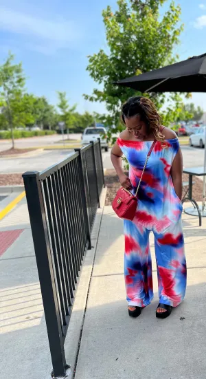Red White Blue off Shoulder Jumpsuit