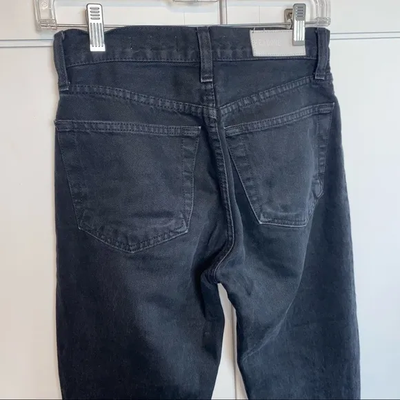 RE/DONE 70s Stove Pipe Black Straight Raw-Hem High-Rise Distressed Jeans 24