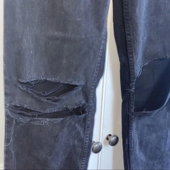 RE/DONE 70s Stove Pipe Black Straight Raw-Hem High-Rise Distressed Jeans 24